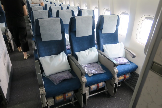 a row of seats on an airplane