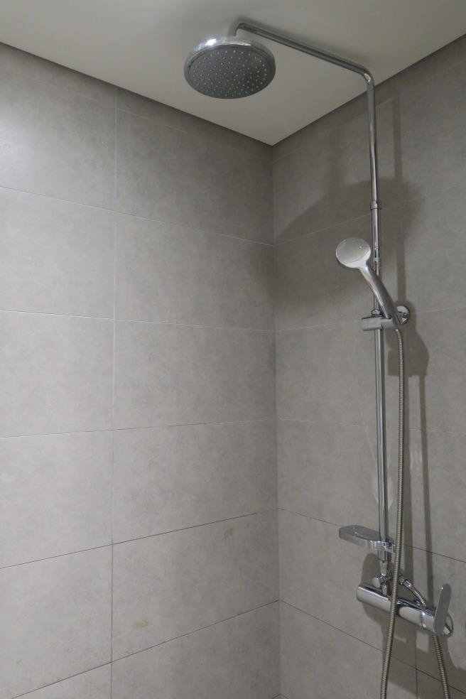 a shower with a shower head