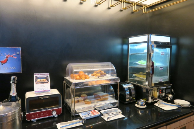 food on display on a counter