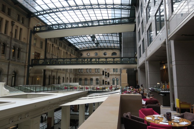 a large building with glass ceiling