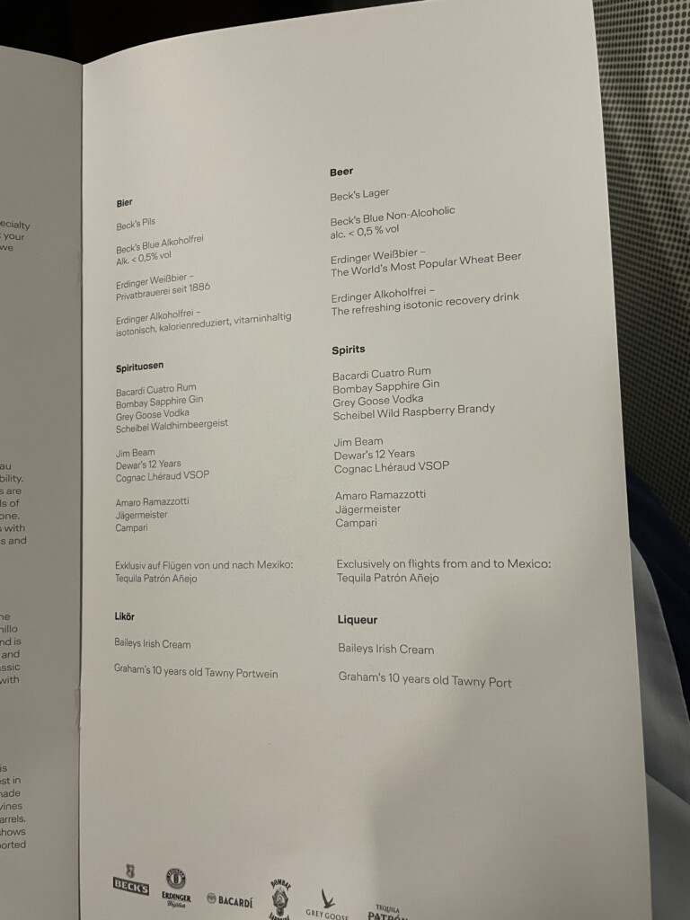 a menu with black text