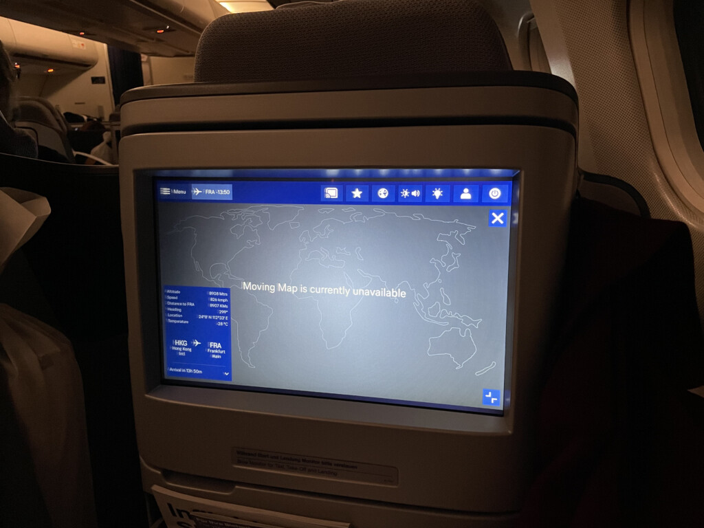 a screen on an airplane