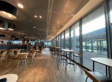 a room with tables and chairs