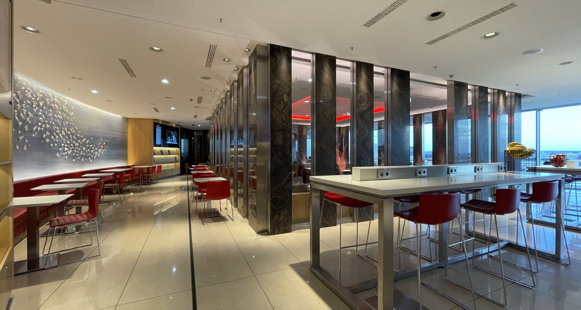 a room with tables and chairs