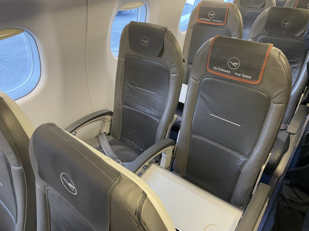 a row of seats in an airplane