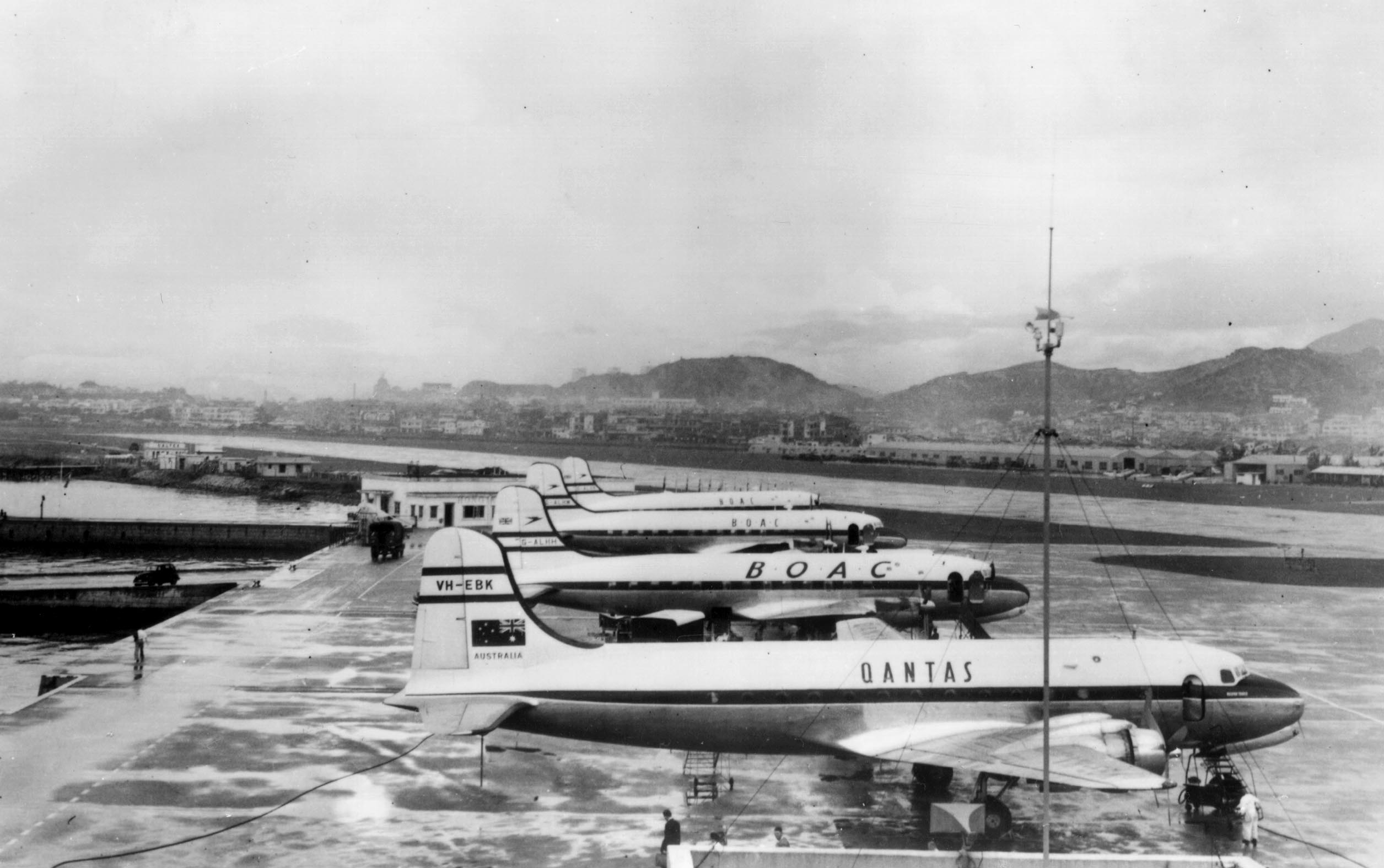 airplanes parked on a runway