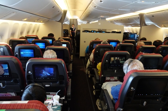 a group of people sitting in an airplane