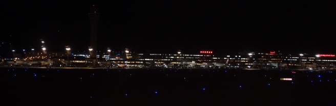 a building at night with lights