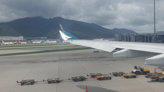 an airplane wing on a runway