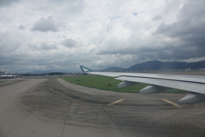 an airplane wing on a runway