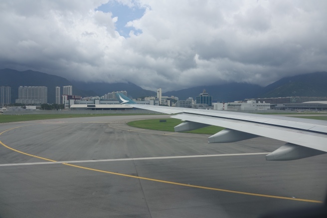 an airplane wing on a runway