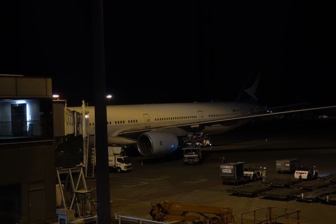 a plane at night with lights