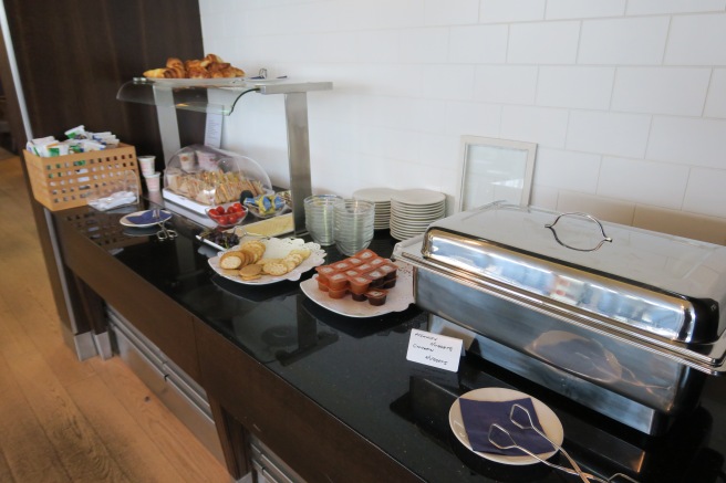 a buffet table with food on it