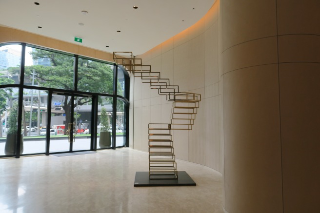 a spiral staircase in a room