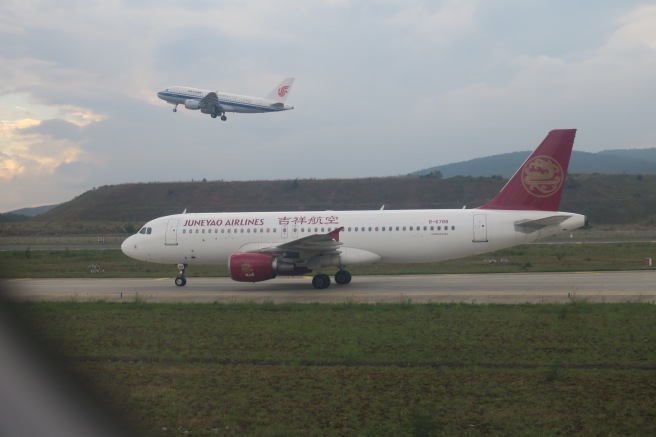 a plane on the runway