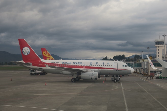 a plane parked on a tarmac