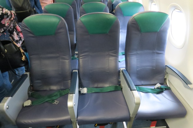 a row of seats on an airplane