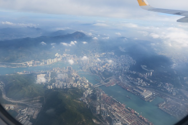 a city and water from the airplane