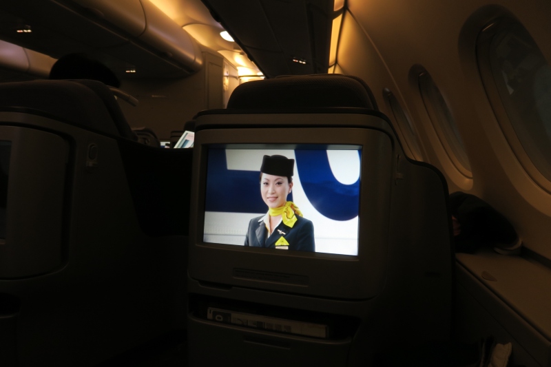 a tv screen on an airplane