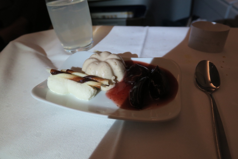 a plate of dessert on a table