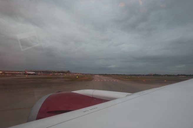 an airplane wing on a runway