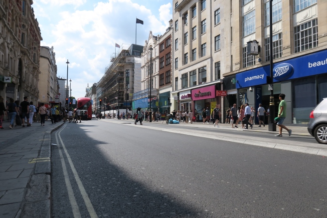 a street with people walking on it