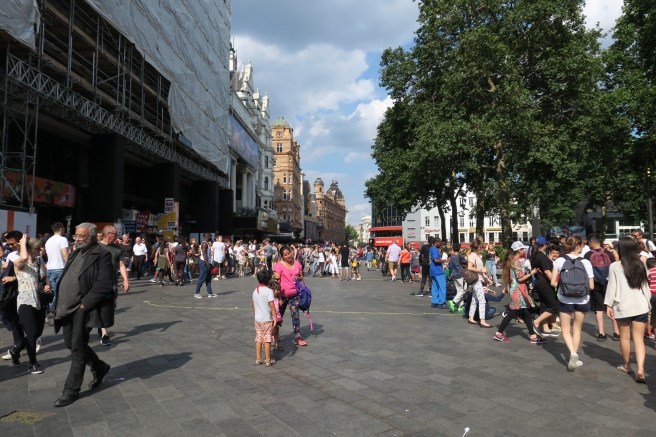 a group of people on a street