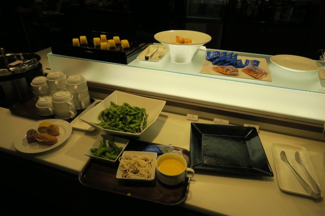 a buffet table with food on it