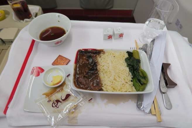 a plate of food on a tray