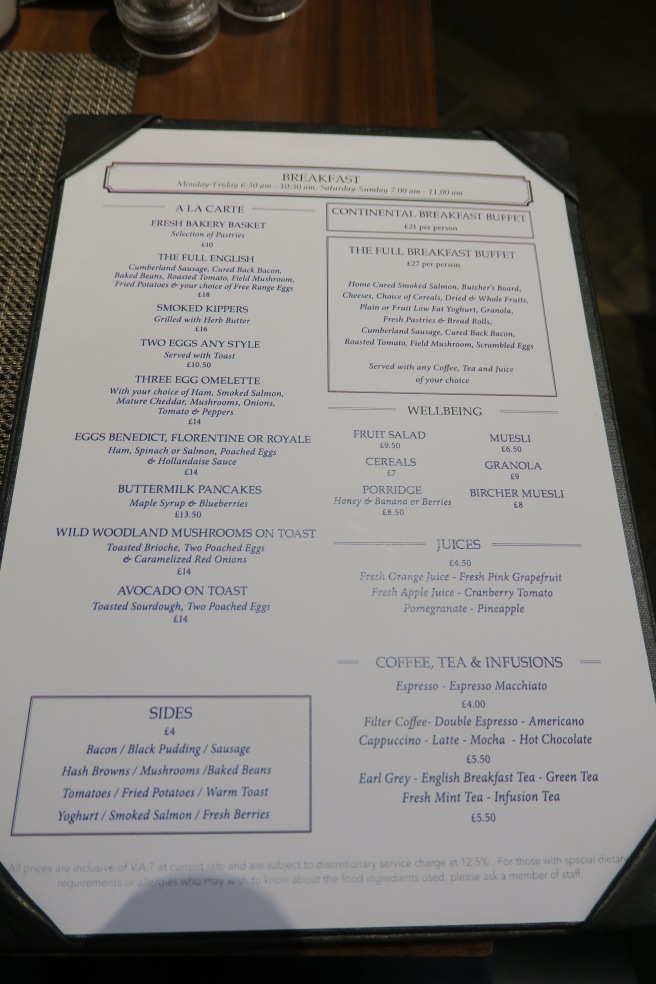 a menu of a restaurant