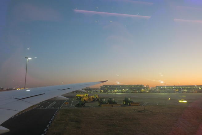 an airplane wing on a runway