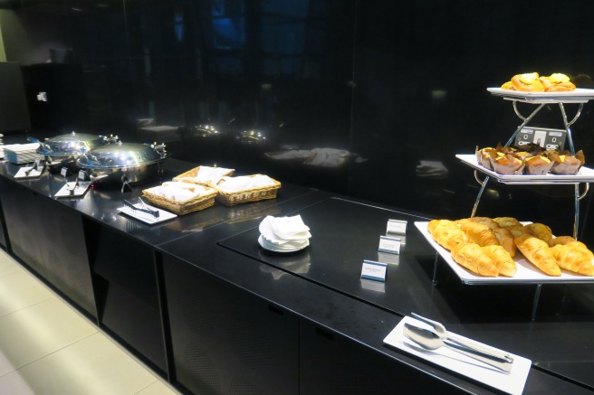 a buffet table with food on it