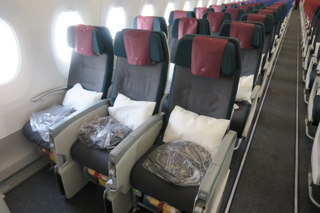 a row of seats in an airplane