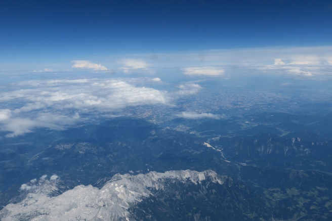 a view of a mountain range from an airplane