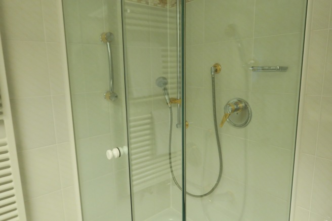 a shower with a shower head