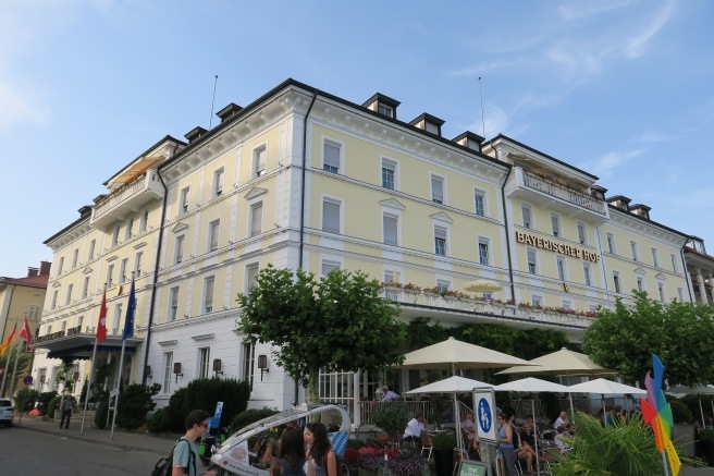 a building with people sitting outside