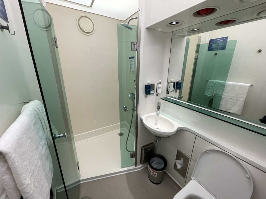 a bathroom with a shower and a sink