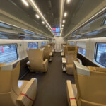 a train with seats and windows