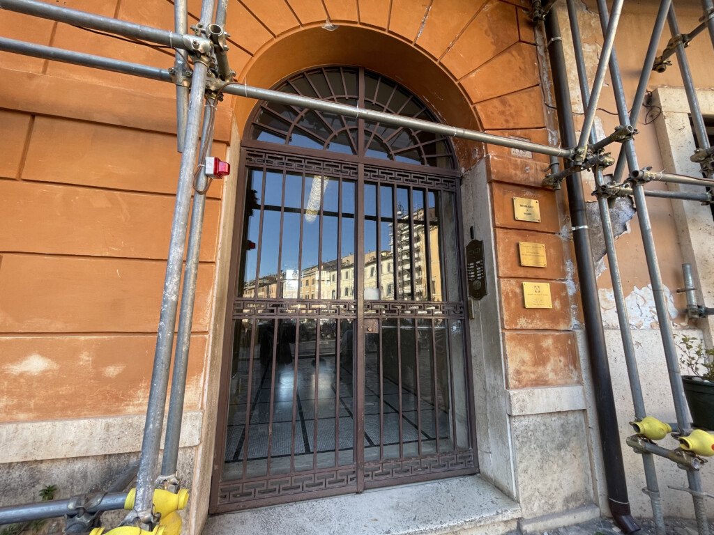 a metal gate on a building