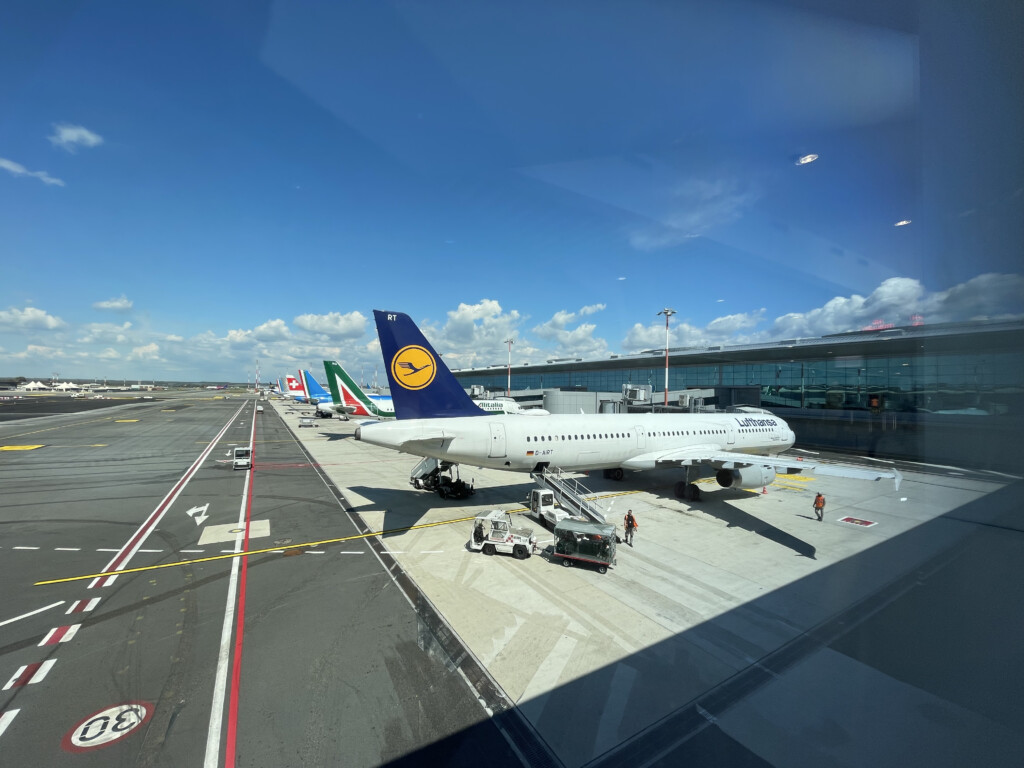 a plane parked at an airport