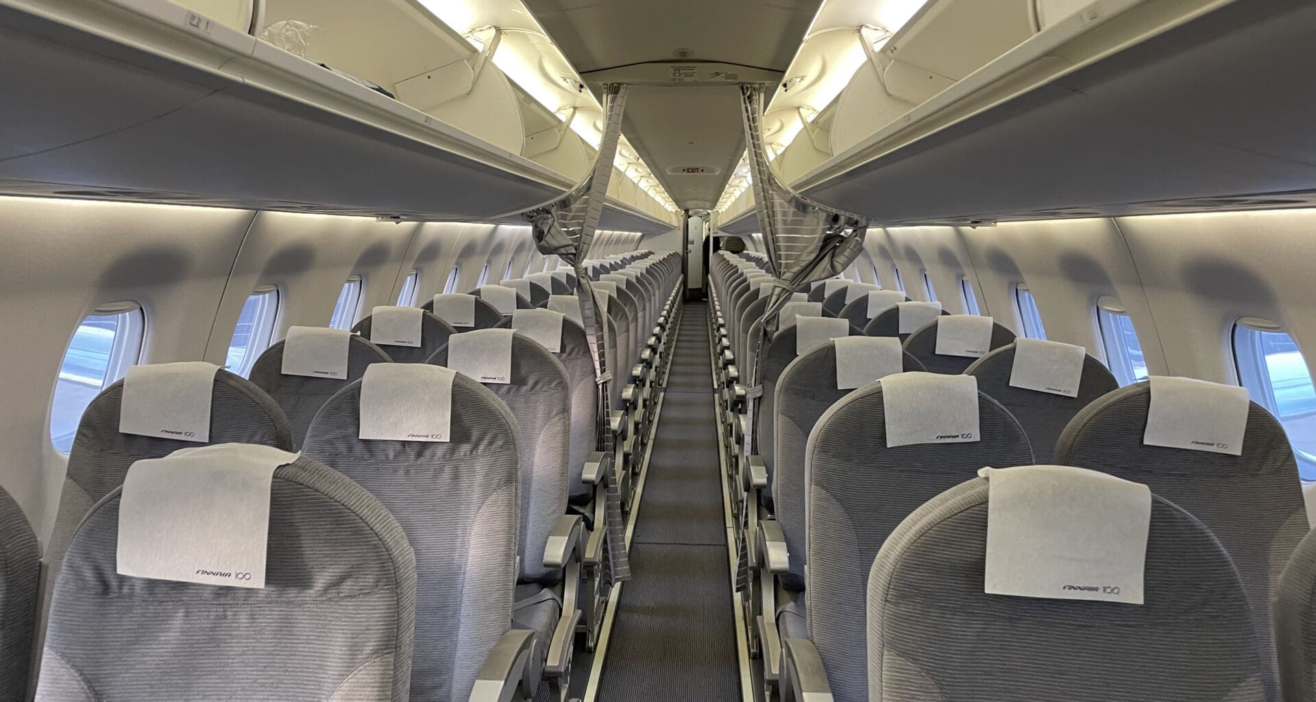 an airplane with seats and windows