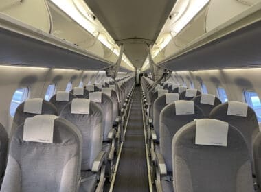 an airplane with seats and windows