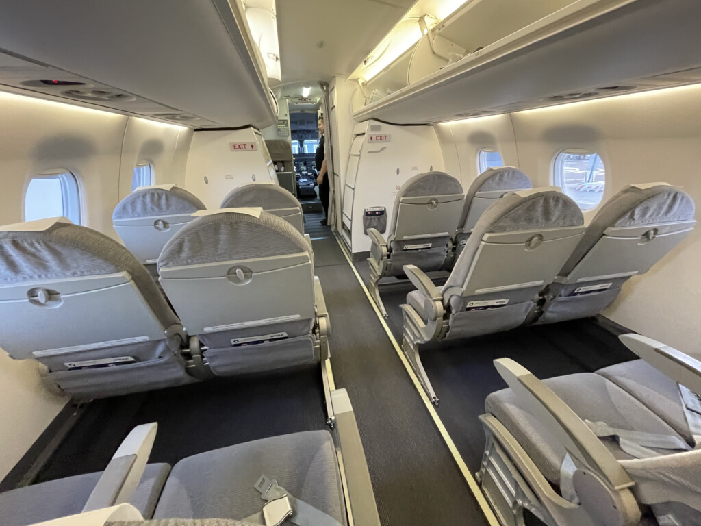 an airplane with seats and windows