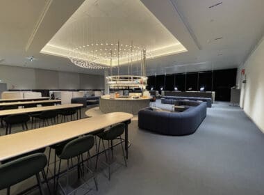 a room with tables and chairs