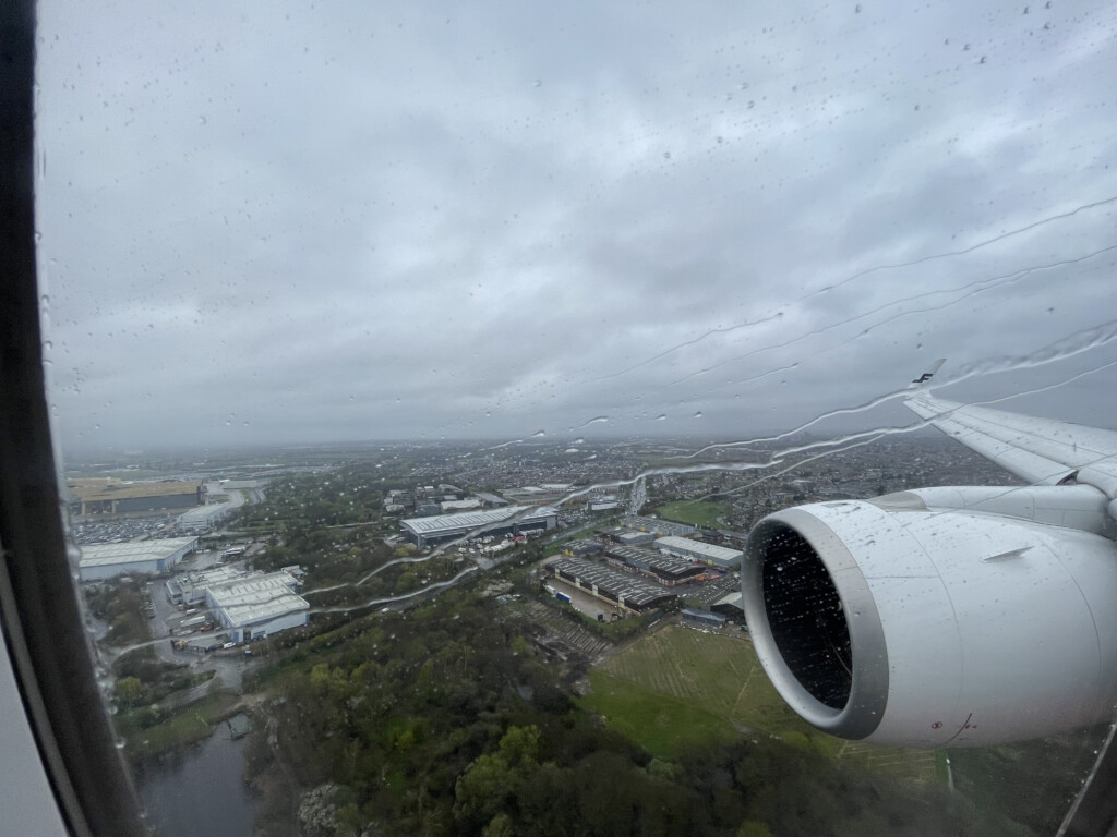 a view of a city from a window of an airplane