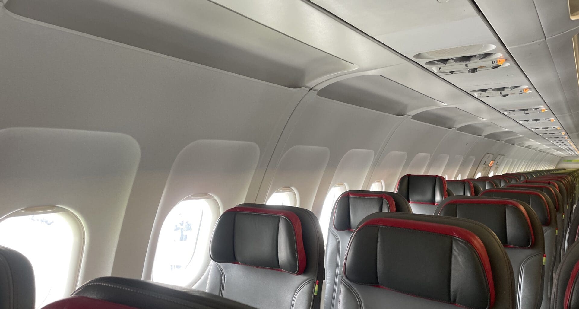 a row of seats on an airplane