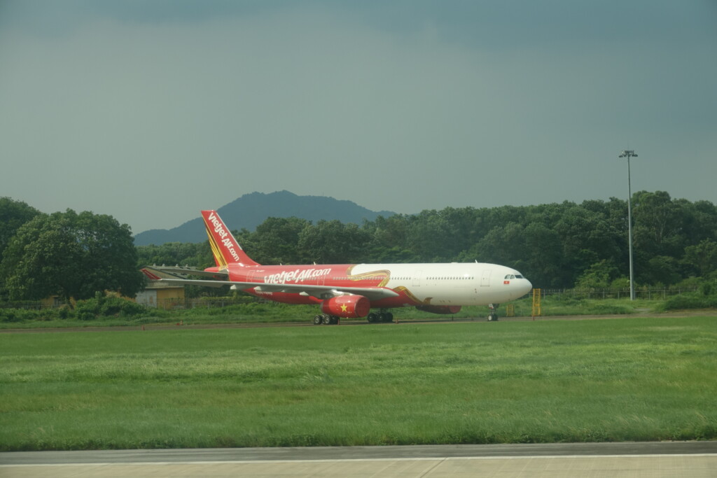 a plane on the runway