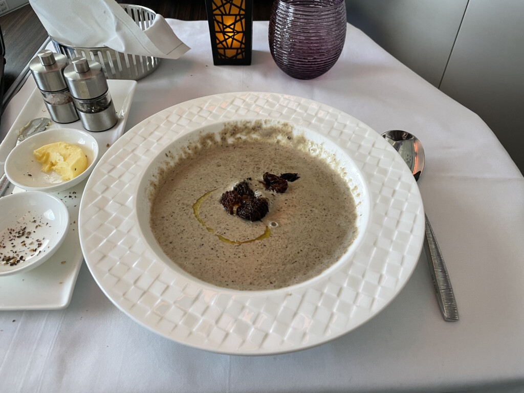 a bowl of soup on a table