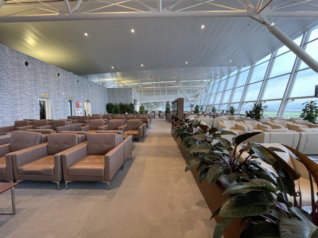 a room with chairs and plants