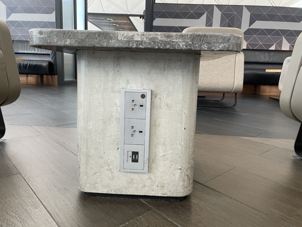 a table with a power outlet